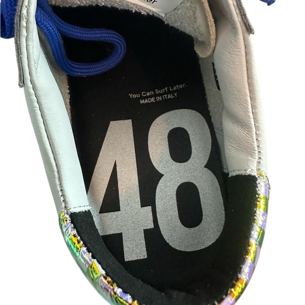 RARE P448 John white Checkered holograph iridescent blue lace 40 Sneaker - Picture 5 of 10